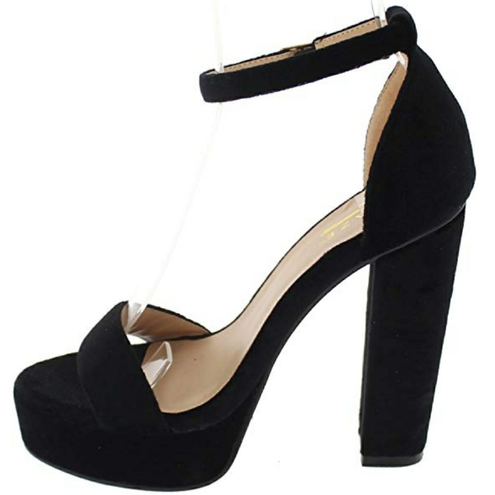 NONO-1 Black Open Toe Platform Chunky Heel